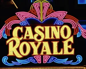 Sign Collection: Close-up of neon sign for Casino Royale at night in Las Vegas, Nevada, United States of America
