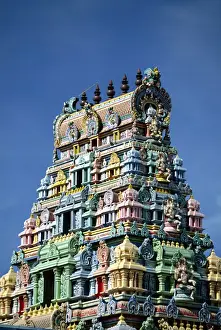 Hindu Prints: Close-up of an ornate Hindu temple in Nadi (Nandi) on the island of Viti Levu