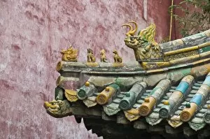 Images Dated 3rd April 2009: Close-up of an ornate roof, Forbidden City, UNESCO World Heritage Site, Beijing, China