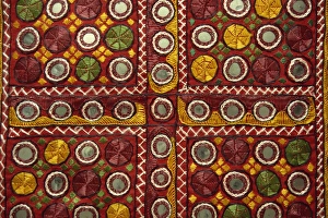 Mirror Work Prints: Close-up of Rajasthani embroidery, Rajasthan state, India, Asia