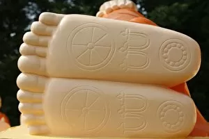 Close-up of Reclining Buddhas feet, Sainte-Foy-les-Lyon, Rhone, France, Europe