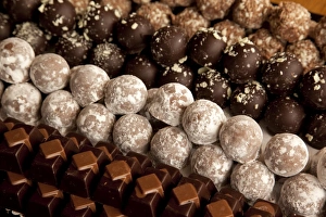 Baked Prints: Close-up of rows of chocolates in a French cafe, France, Europe