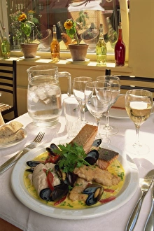 Close-up of seafood meal, Spiseshuset Restaurant, Odense, Denmark, Scandinavia, Europe