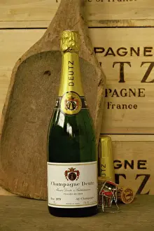 Food And Drink Prints: Close-up of a single bottle of Deutz champagne from Ay-en-Champagne, Ardennes