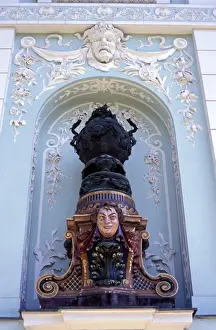 Otto Wagner Prints: Close-up of a statue in an alcove on the facade of the art nouveau building