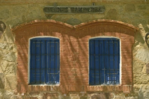 New Castile Prints: Close-up of typical windows with bars and blue shutters