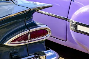 Tail Light Prints: Close-up view of two colorful vintage cars, Havana, Cuba, West Indies, Central America