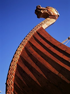 Aker Brygge Prints: Close-up of Viking ship used as a charter boat