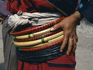 Belt Prints: Close-up of womans black Palong decoration, Keng Tung, Myanmar (Burma), Asia