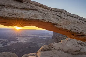 Moab Prints: Close up view of canyon through Mesa Arch at sunrise, Canyonlands National Park, Utah
