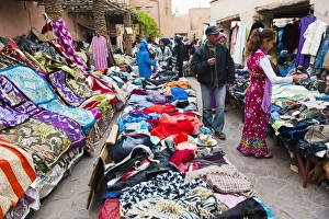 Clothes stalls in the souks of the old Medina of Marrakech, Morocco, North Africa, Africa