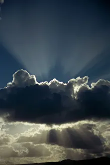 Canaries Prints: Cloud with silver lining and sunrays over Lanzarote, Canary Islands, Spain, Europe