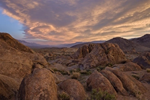 National Forest Prints: Clouds at dawn over the rock formations, Alabama Hills, Inyo National Forest, California