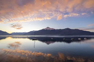 Lake Como Prints: Clouds at sunrise mirrored in Lake Como, Domaso, Lombardy, Italian Lakes, Italy, Europe