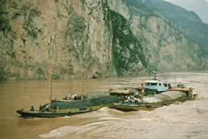 Yangtze River Prints: Coal barges in the Xiling Gorge on the Yangtze River, Hubei, China, Asia