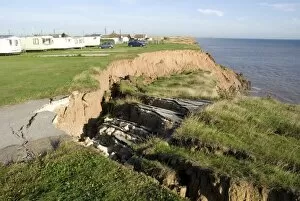 Images Dated 25th August 2009: Coast erosion with active landslips in glacial till, Aldbrough, Holderness coast