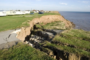 Images Dated 25th August 2009: Coast erosion with active landslips in glacial till, Aldbrough, Holderness coast