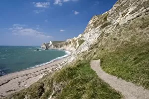 Images Dated 17th April 2008: Coast path and beach, St. Oswalds Bay, Dorset, England, United Kingdom, Europe