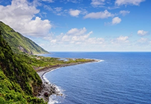 Azores Prints: Coastal view towards the Faja dos Cubres, Sao Jorge Island, Azores, Portugal, Atlantic