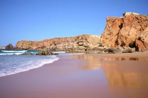 Warmth Prints: Coastal view of Sagres with clear skies and sandy beach during daylight hours in Portugal