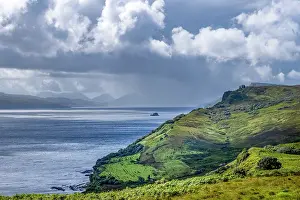 Trotternish Prints: Coastline along Trotternish escarpment on Isle of Skye with hills and water in view