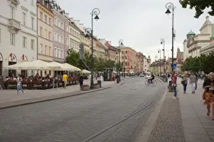 Warsaw Prints: Cobbled Old Town Krakowskie Przedmiescie Street and street cafes, Warsaw, Poland, Europe