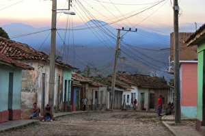 Cuban Prints: Cobbled street at dusk, Trinidad, Cuba, West Indies, Central America