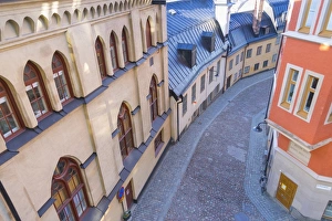 Architecture Collection: Cobbled street in Sodermalm and colourful architecture, Stockholm, Sweden, Scandinavia