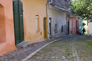 Images Dated 3rd October 2006: Cobbled streets lined with colourfully painted 16th century burgher houses in the medieval citadel