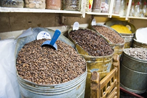 Choice Prints: Coffee beans for sale in the souks of Marrakech, Morocco, North Africa, Africa