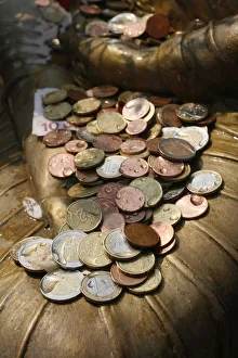 Offerings Prints: Coin offering at the Vincennes Buddhist Pagoda, Paris, France, Europe