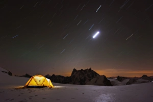 Alps Prints: Col du Midi on Mont Blanc, star trails and new moon