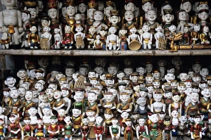 Crowded Prints: Collection of water puppets, Hanoi, Vietnam, Indochina, Southeast Asia, Asia