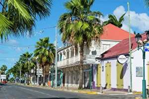 Text Prints: Colonial architecture in Marigot, St. Martin, French territory, West Indies, Caribbean