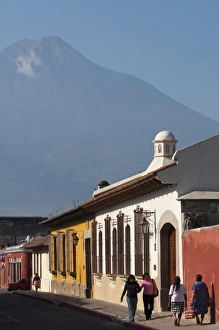 Volcano Prints: Colonial buildings and Volcan de Agua, Antigua, Guatemala, Central America