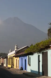 Colonial Buildings Prints: Colonial buildings and Volcan de Agua, Antigua, Guatemala