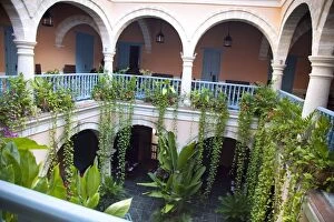Colonial era courtyard of Prado Ameno Hotel, Havana, Cuba, West Indies, Central America