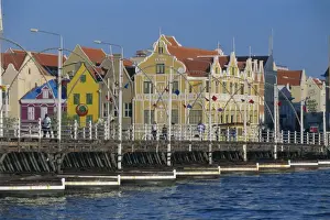 Banister Prints: Colonial gabled buildings and the Queen Emma pontoon bridge, Willemstad
