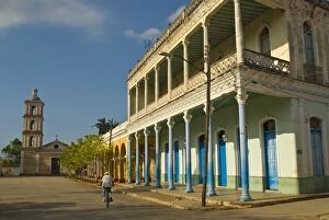 Colonial house and church in Remedios, Cuba, West Indies, Caribbean, Central America