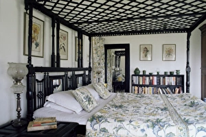 Double Beds Prints: Colonial style bed with lattice roof and decorative