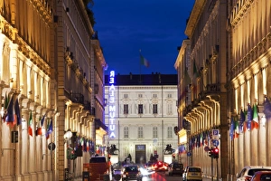 Piedmont Prints: The Colonnaded Via Roma and Palazzo Reale at dusk, Turin, Piedmont, Italy, Europe