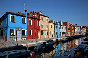 Veneto Prints: Colorful buildings at Burano Island, Venice lagoon, Venice, UNESCO World Heritage Site