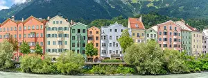 Innsbruck Prints: Colorful buildings and River Inn on a sunny summer day in Innsbruck