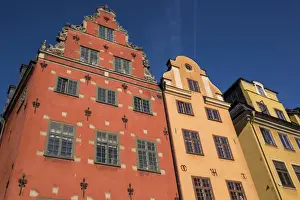 Stockholm Prints: Colorful buildings in Stortorget, located in historic Gamla Stan, Stockholm, Sweden
