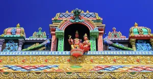 Sculptures Prints: Colorful carvings on the roof of Draupadee Ammen Kovil Hindu Temple in Goodlands