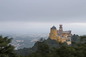 Sintra Prints: The colorful castle of Palacio da Pena, UNESCO World Heritage Site, on top of hill