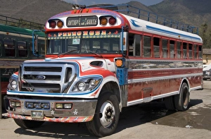 Buses Prints: The colorful chicken bus of Guatemala, Antigua, Guatemala, Central America