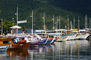 Parati Prints: Colorful fishing boats in the harbour, Parati, Rio de Janeiro State, Brazil, South America