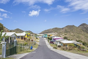 Colourful Prints: Colorful houses of a village on a spring sunny day