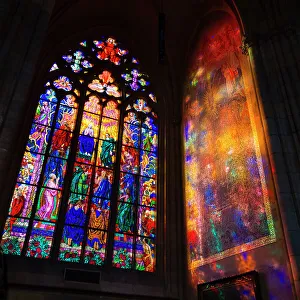 Awe Inspiring Prints: Colorful mosaic window and its reflection inside St